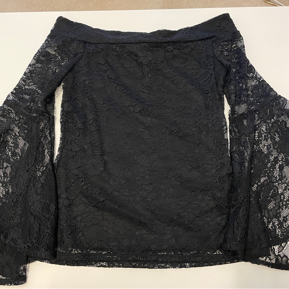 Express XS Black Lace Long sleeve off the shoulder Top
